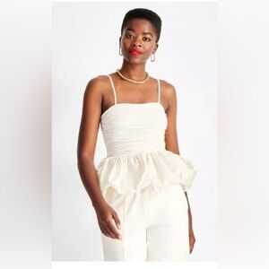 NWT Future Collective Slim Fit Ruched Bubble Peplum Tank Top CREAM XL